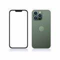 Illustration of iphone 13 pro max midnight green color mockup template editable vector