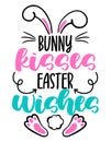 Bunny Kisses, Easter Wishes - Cute Easter bunny design, funny hand drawn doodle, cartoon Easter rabbit