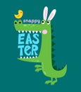 Snappy Easter - Funny crocodile in easter bunny costume with a bird.