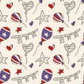 American seamless vector pattern. Stars, USA flag and balloons. 4th of July Independence Day design Royalty Free Stock Photo