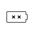 Dead battery icon, fully drained battery symbol, no power icon, no power outline vector