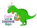 Easter wishes and dinosaur kisses - funny hand drawn doodle, cartoon dino. Good for Poster or t-shirt textile graphic design.