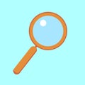 yellow magnifying glass icon on a blue background.