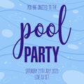 Summer pool party poster design template with waves and bubbles on water background. Royalty Free Stock Photo