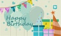 happy birthday celebration with balloon, colorful ribbon, gift decorative illustration vector abstract background Royalty Free Stock Photo