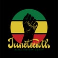 Juneteenth quote with risen hand