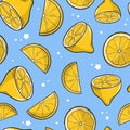 Seamless pattern with lemons on blue background