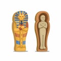 Mummy corpse with coffin figure character set Egypt culture cartoon illustration vector Royalty Free Stock Photo