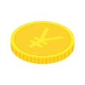Gold yen coin. Isometric golden money icon. Chinese yuan symbol. Royalty Free Stock Photo