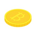 Gold bitcoin coin. Isometric golden crypto currency icon. Wealth symbol. Royalty Free Stock Photo