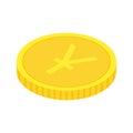 Gold yen coin. Isometric golden money icon. Chinese yuan symbol. Royalty Free Stock Photo