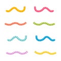 Worms character set. Colorful cartoon earthworms collection.