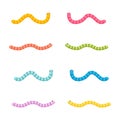 Worms character set. Colorful cartoon earthworms collection. Royalty Free Stock Photo