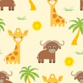 Cute African animals seamless pattern. Vector babies background. Royalty Free Stock Photo