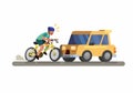 Car crash hit rider bicycle. car accident scene cartoon illustration vector Royalty Free Stock Photo