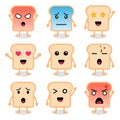 Cute Bread Cartoon Character with different emotions