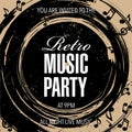 Invitation banner or poster for retro music party. Vintage shabby leaflet or broadsheet for musical event.