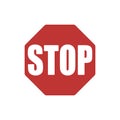 Octagonal stop text red traffic sign, do not cross road octagon symbol in white isolated