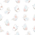 Butterflies flying line art seamless pattern. Royalty Free Stock Photo