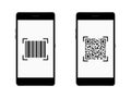 Smartphone with scan QR code and barcode set. Royalty Free Stock Photo