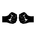 Two hands fist fight. Fists bump silhouette.