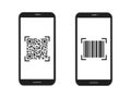 Smartphone with scan QR code and barcode set. Royalty Free Stock Photo