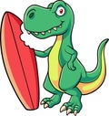 Cartoon dinosaur holding a surfboard