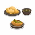 Panipuri indian traditional street food is a cracker filled with a mixture of flavored water symbol collection set illustration ve