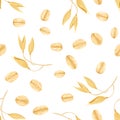 Oats seamless pattern. Vector ears of oats and flakes on white.