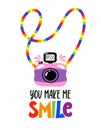 You make me smile - funny hand drawn text. Happy Pride Month, LGBTQ pride illustration. Royalty Free Stock Photo