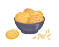 Oatmeal cookies in bowl isolated. Whole grain pastry.
