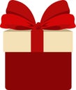 A dark red gift box, decorated by blue ribbons in the form of a bow Royalty Free Stock Photo