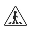 Vector illustration of traffic triangle sign for zebra cross, pedestrian road crossing, pelican walk zone in black and white Royalty Free Stock Photo