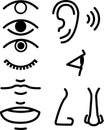 set of facial the parts of the face, black and white, eyes, lips, ears, nose. vector icons imge Royalty Free Stock Photo