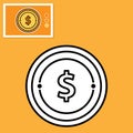 outlined and colored dollars coin. children coloring book Royalty Free Stock Photo