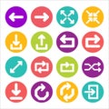 Collection of arrow icons, direction. Forward, backward, download, upload, full screen, shuffle, repeat, refresh button set.