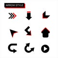 Arrow style icon in black and red color. Editable arrow symbol. Vector EPS10.