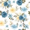 Blue and Yellow Roses Seamless Pattern Background Royalty Free Stock Photo