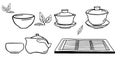 Porcelain tea ware set. Chinese tea ceremony doodle