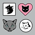 Little funny kittens as stickers for web design. Various colored stickers with cats. Royalty Free Stock Photo