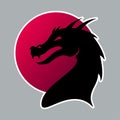 Black wyvern on the rising sun as sticker for design websites, applications, clothes or social network communication.