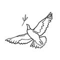 Doodle dove of peace illustration. Pigeon with olive branch line art. Concept of peace.