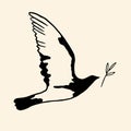 Peace concept vector illustration. Flying bird with olive branch line art. Dove of peace doodle Royalty Free Stock Photo