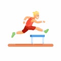 Sprint runner jumping obstacle, athlete sport mascot character symbol illustration vector