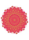 Round gradient mandala on white isolated background. Vector boho mandala in red and pink colors.