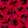 Seamless pattern made up of dragons, wyverns and fire. Wallpaper or poster for series House of the Dragon. Royalty Free Stock Photo