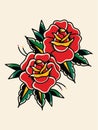 Old tattooing school colored icon with roses symbols