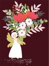 Cute girl holding a bouquet of flowers. Vector stock illustration.