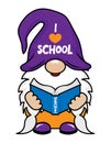 I love school - Smart gnome with globe. Cute troll character. Hand drawn doodle for kids.