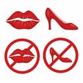 High heel and lips, no prostitute symbol collection set illustration vector
